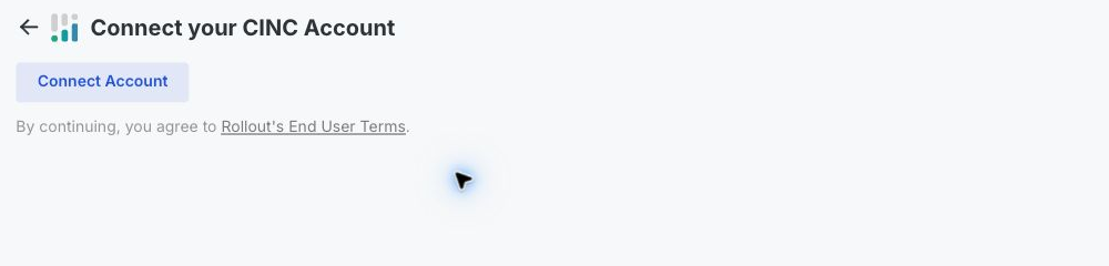 The Rollout-powered CINC connection screen with the Connect Account button
