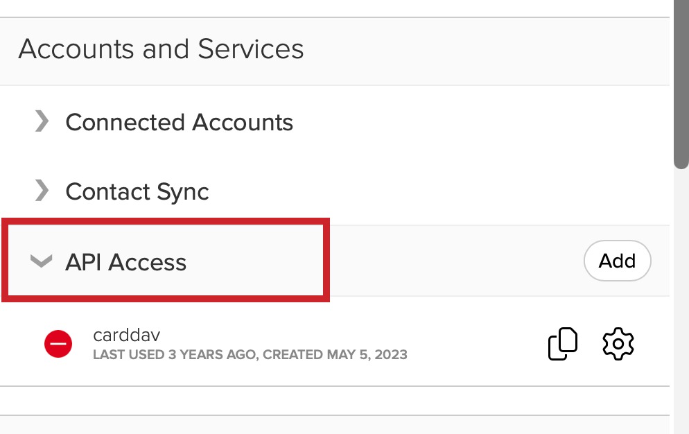 A close-up of the API Access section in Cloze Settings