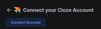 The real Rollout-powered Cloze connection screen with the Connect Account button