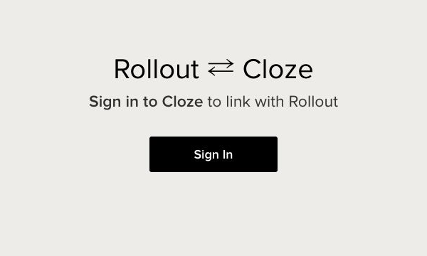 The real Cloze authorization handoff page prompting the user to sign in and link with Rollout