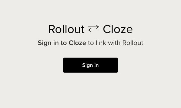 The real Cloze authorization handoff page prompting the user to sign in and link with Rollout