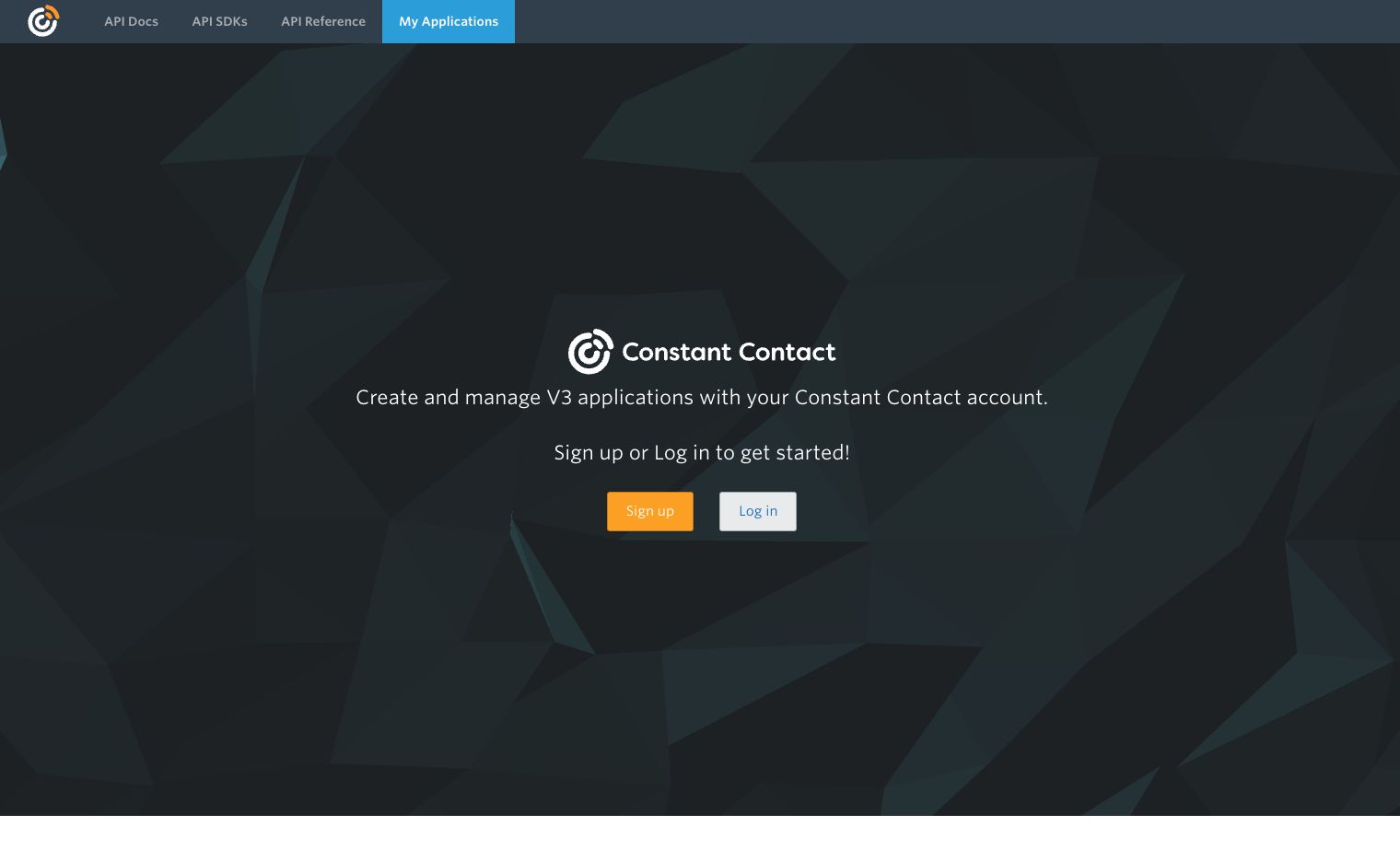 Constant Contact developer portal with the My Applications navigation link