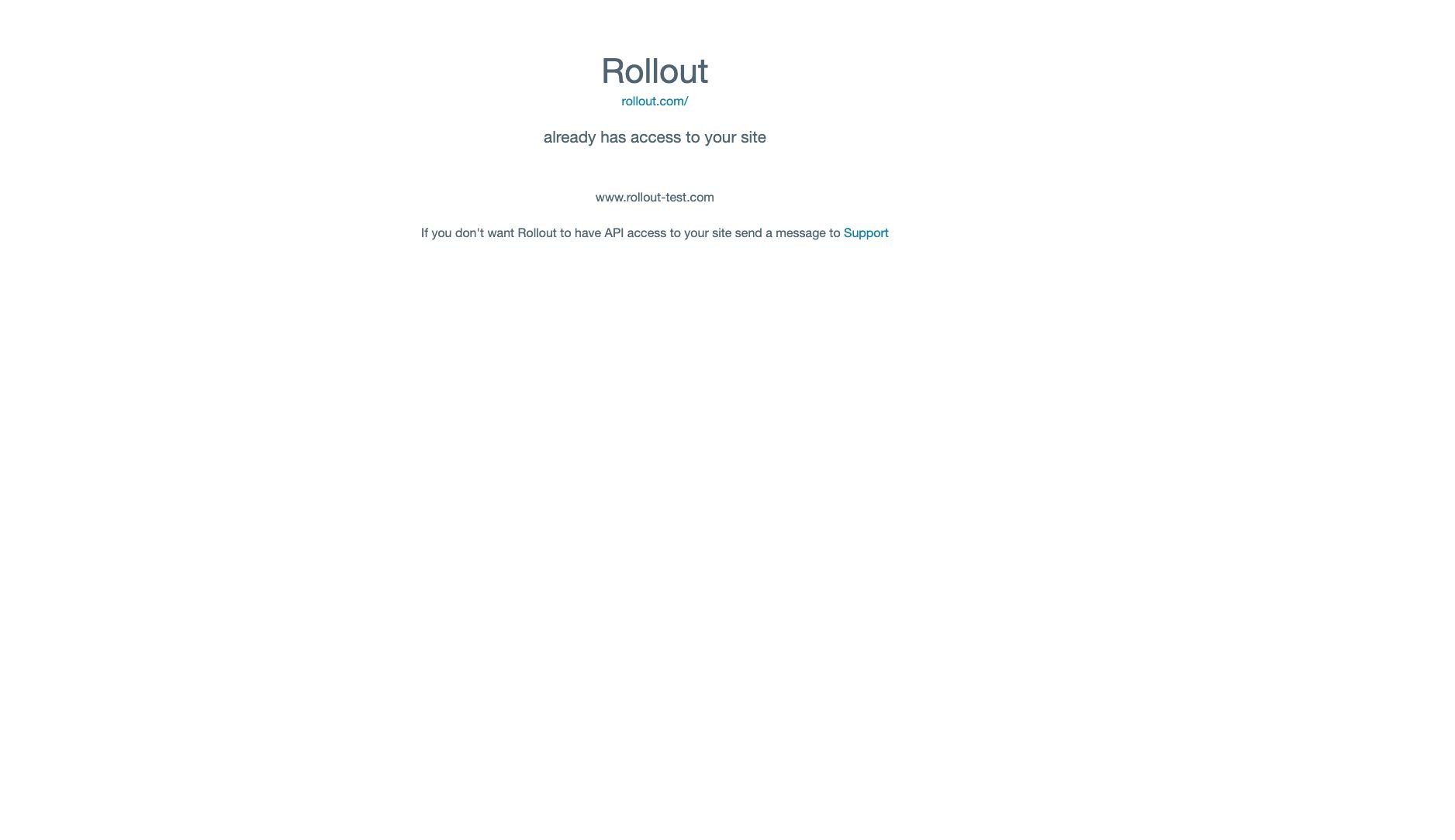 Real Geeks Rollout API access page showing the connected site