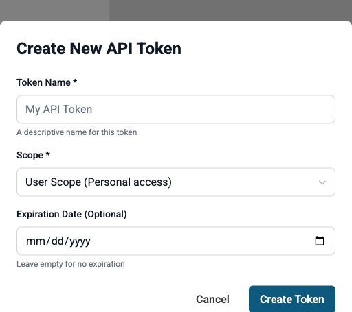The Sure Send Create New API Token form with fields for the token name, scope, and optional expiration date