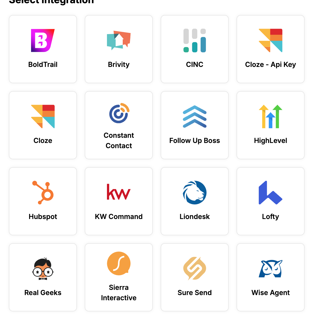 Select integration grid (light mode)