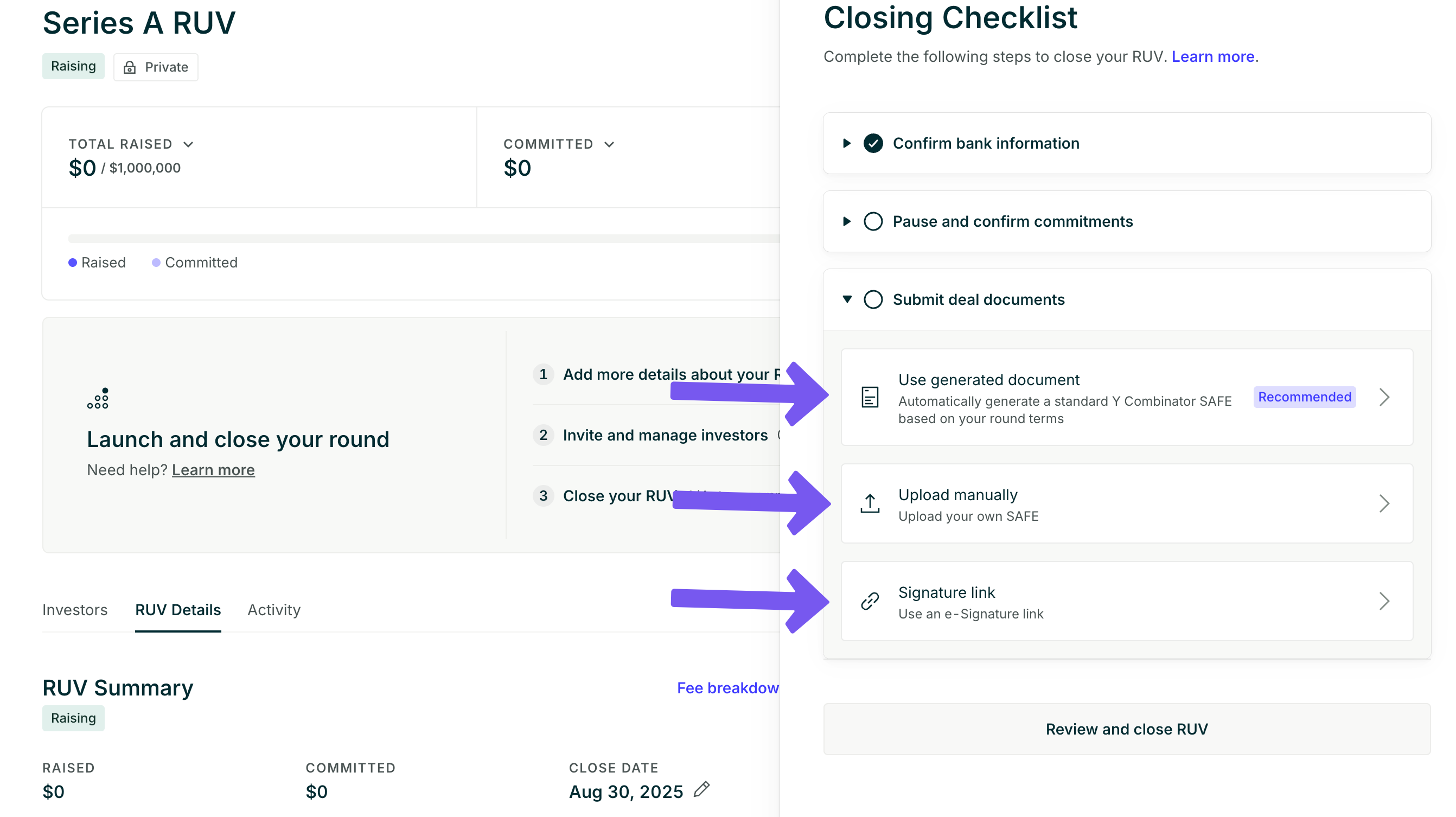 RUV Closingchecklist Submitdealdocuments SAFE Pn