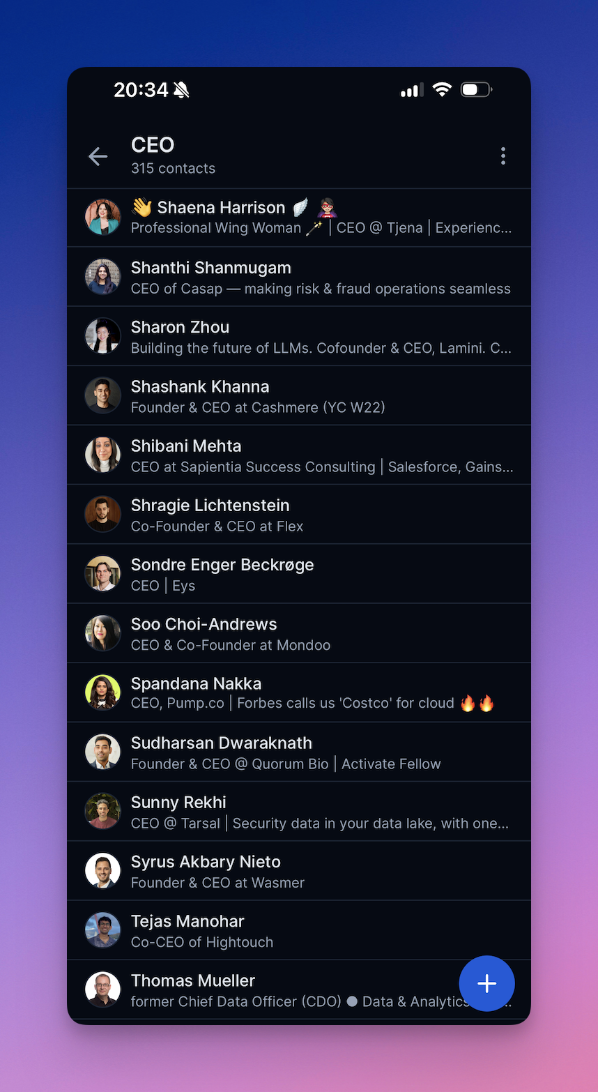Managing lists from the Rolodex mobile app