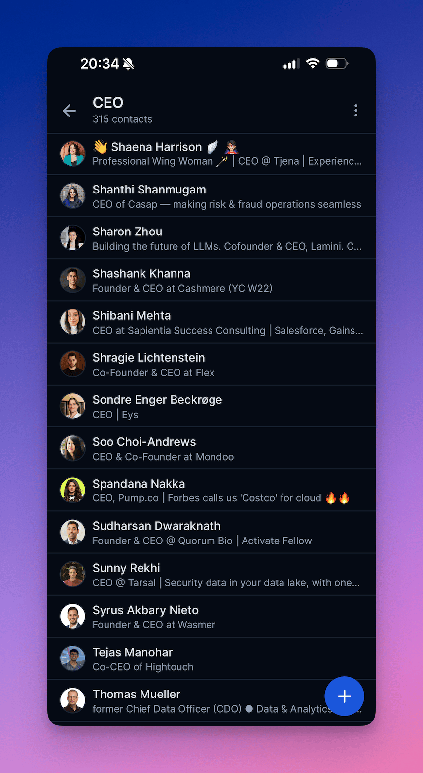 Managing lists from the Rolodex mobile app