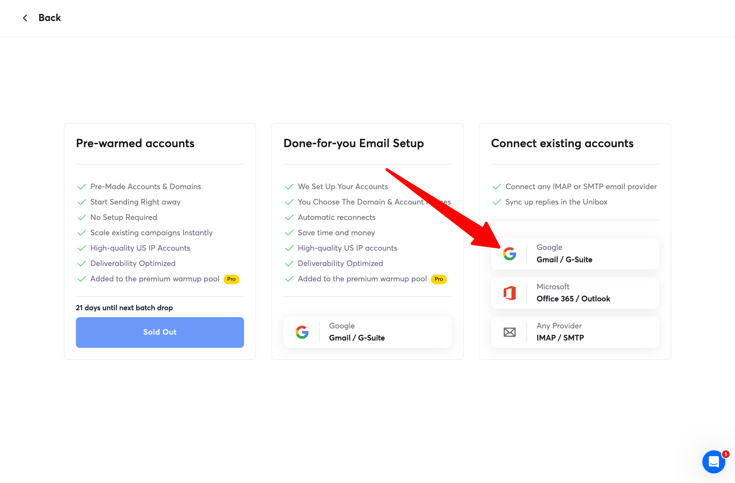 Instantly Accounts view