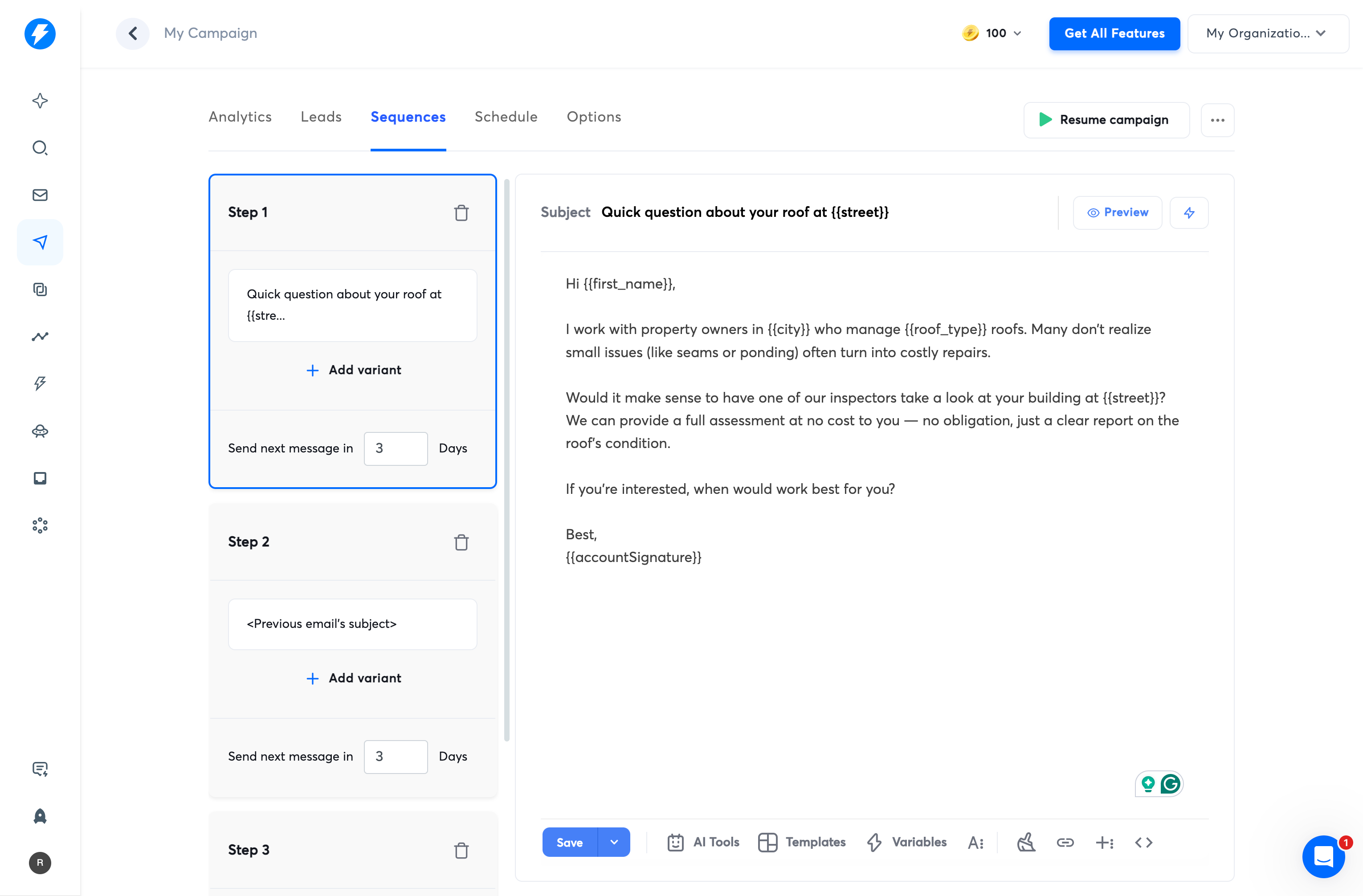 Instantly email sequence