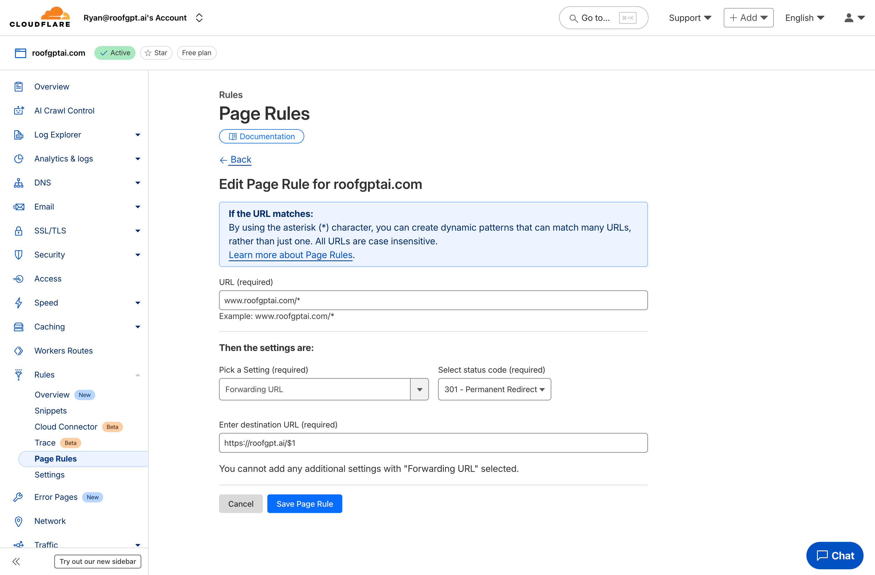 Cloudflare Page Rule setup (placeholder)
