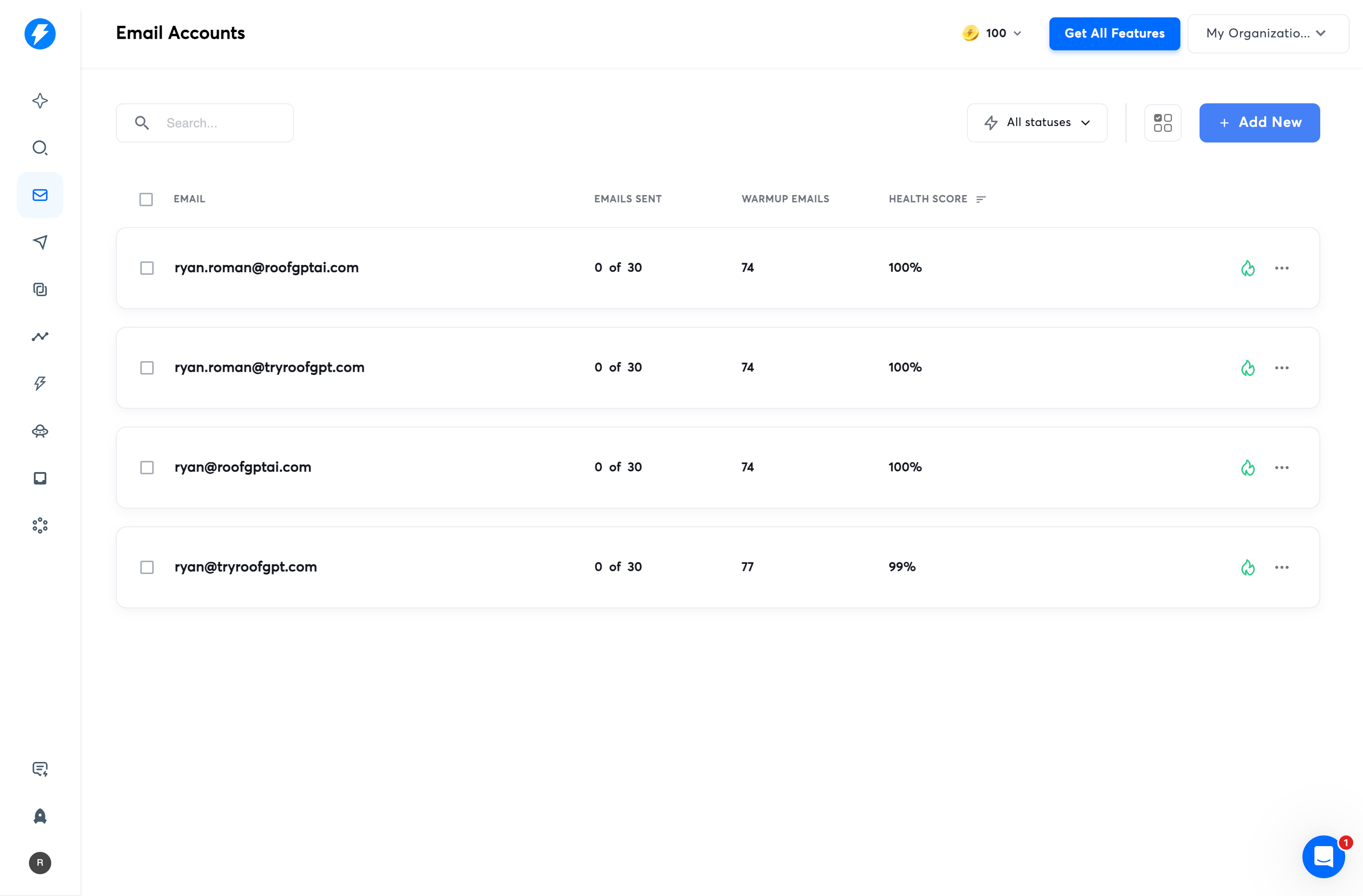 Screenshot for Instantly setup