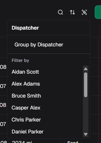 Groups dropdown menu