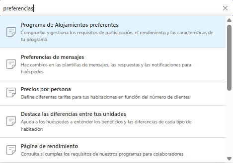 Booking.com extranet search with the Messaging preferences result