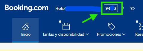 Cabecera de la extranet de Booking.com con el ID del alojamiento resaltado