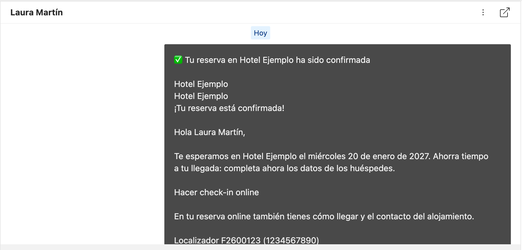 Correo de confirmación de Roomdoo convertido en texto plano en la conversación de la reserva