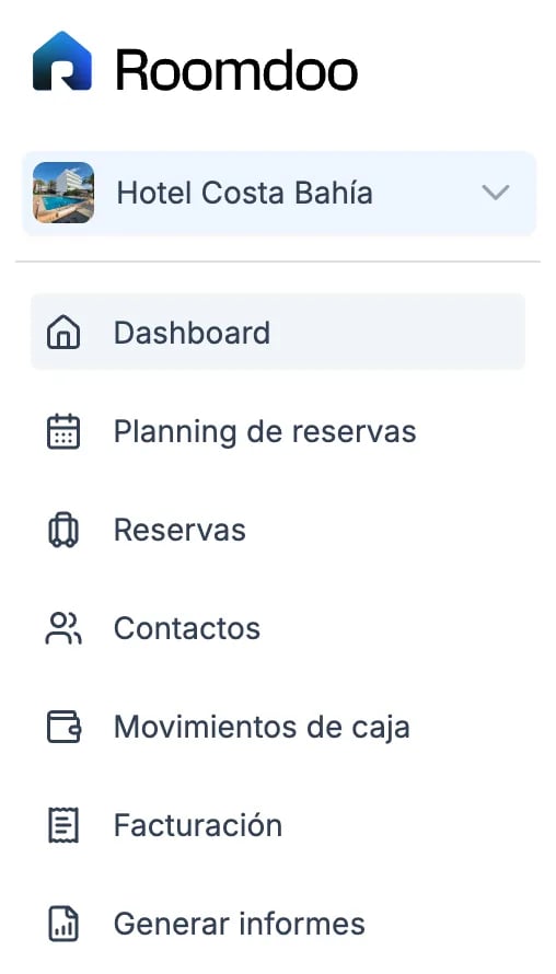 Menú lateral de Roomdoo con la opción Facturación