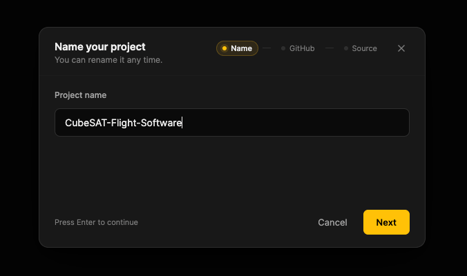 Name step of the new project wizard