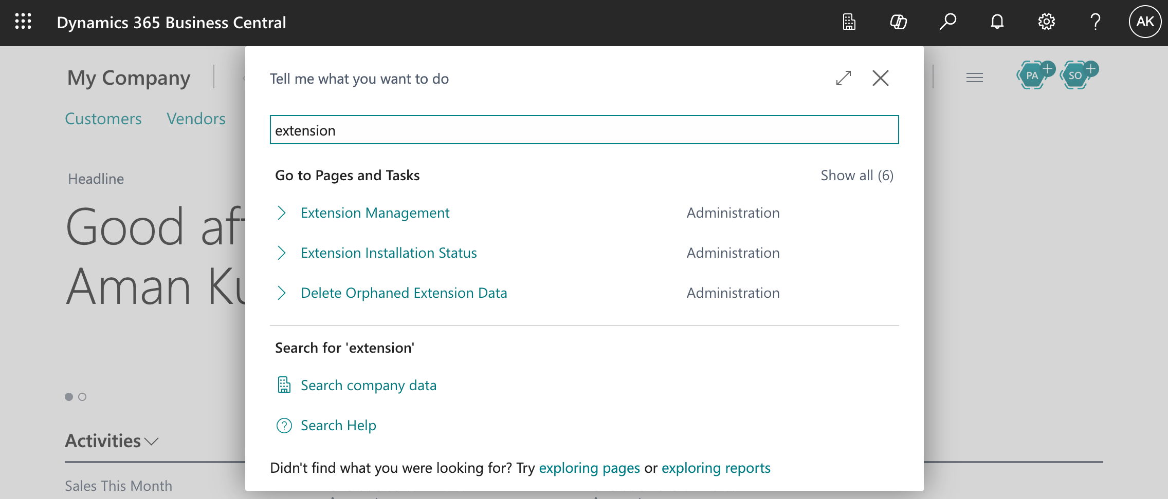 Search Extension Management
