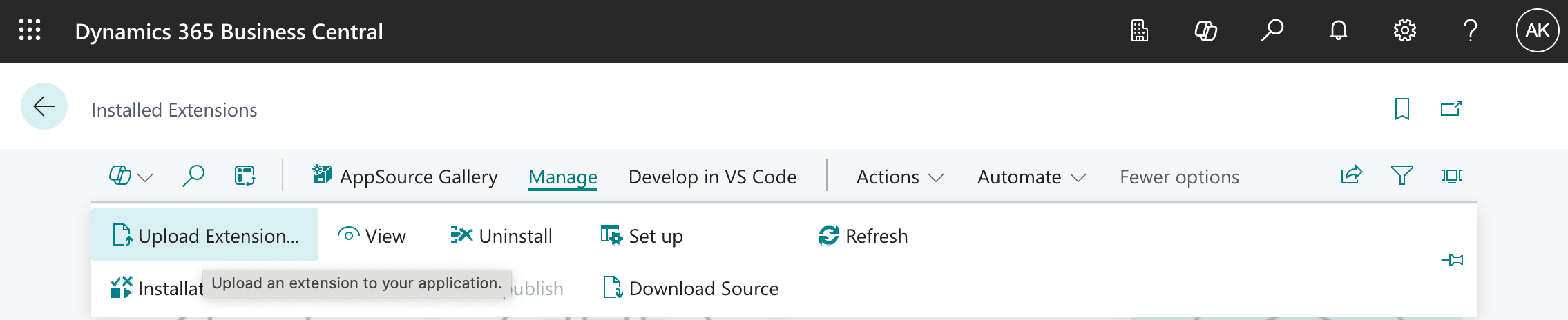 Upload Extension Action