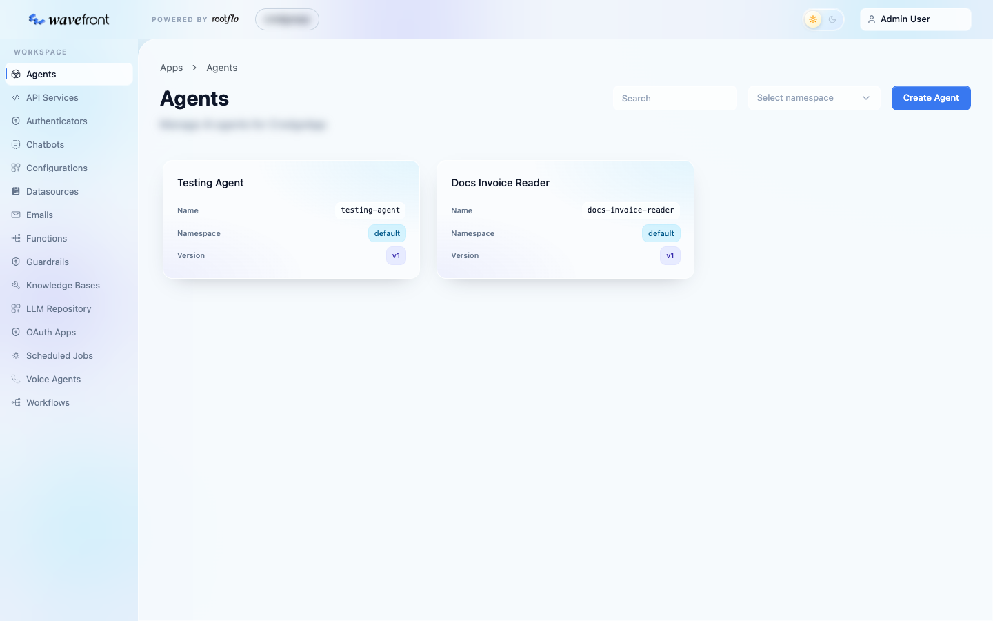 Inside an app: the sidebar and the Agents page