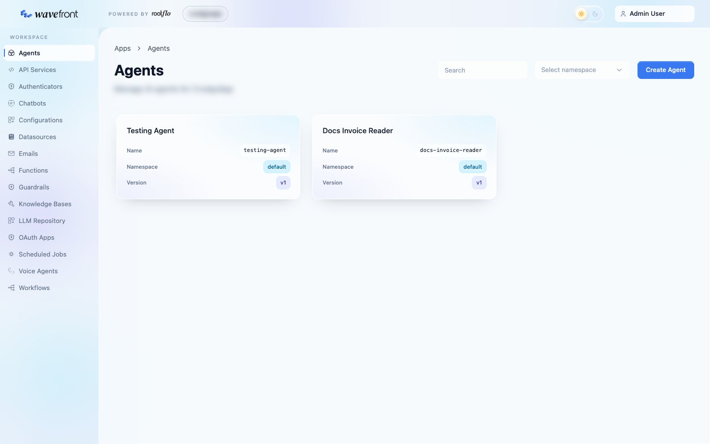 Inside an app: the sidebar and the Agents page