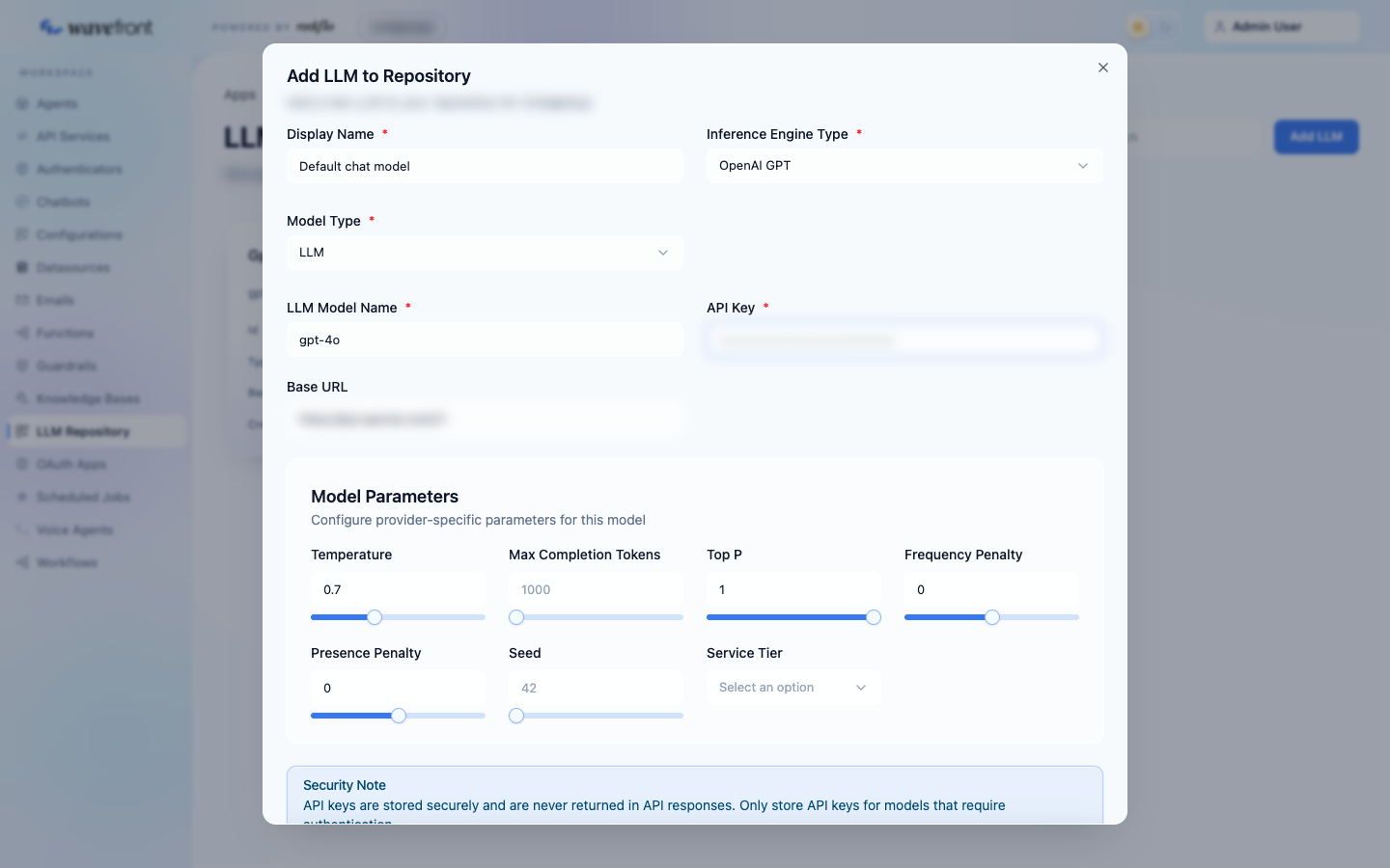 The Add LLM to Repository dialog