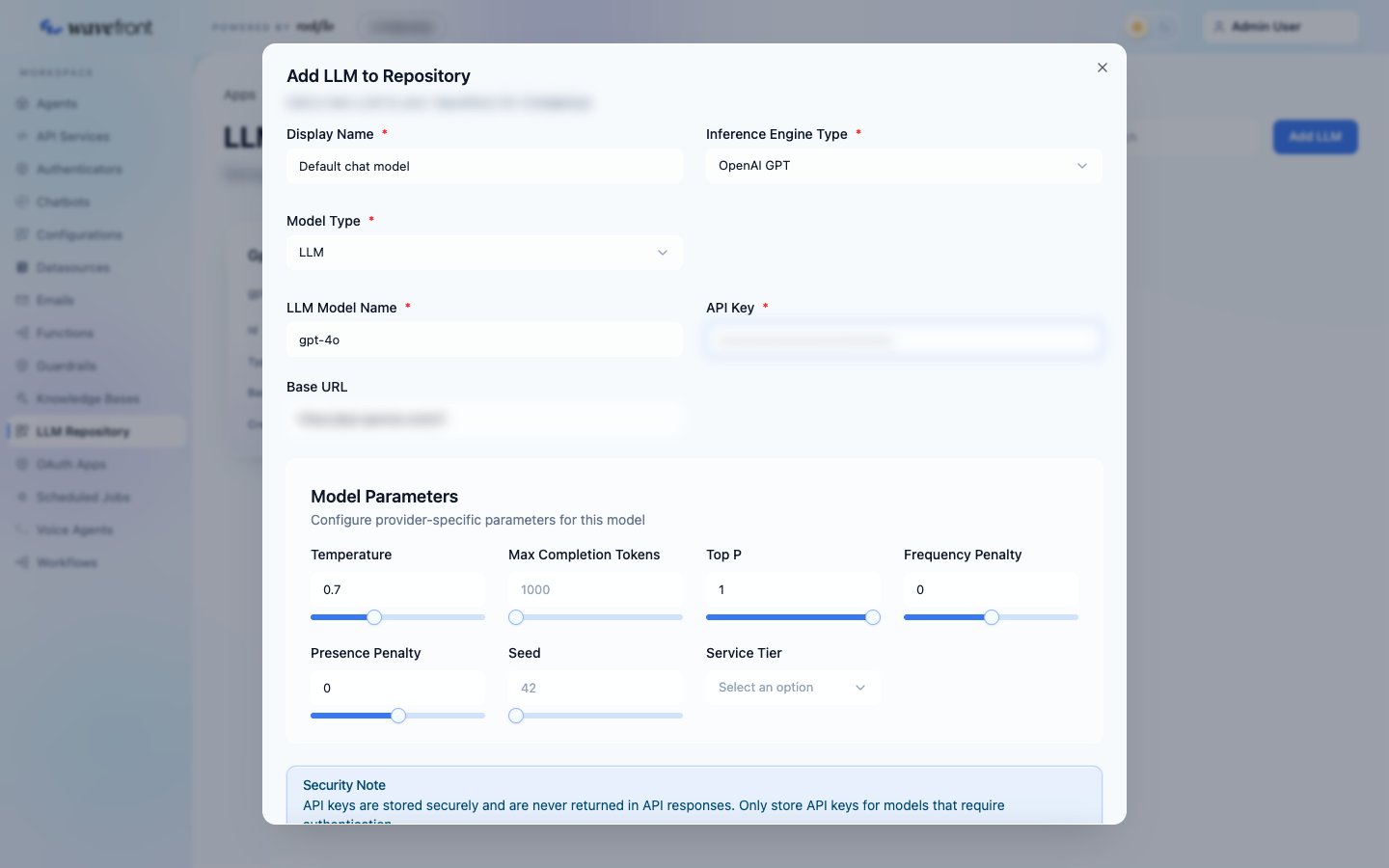 The Add LLM to Repository dialog