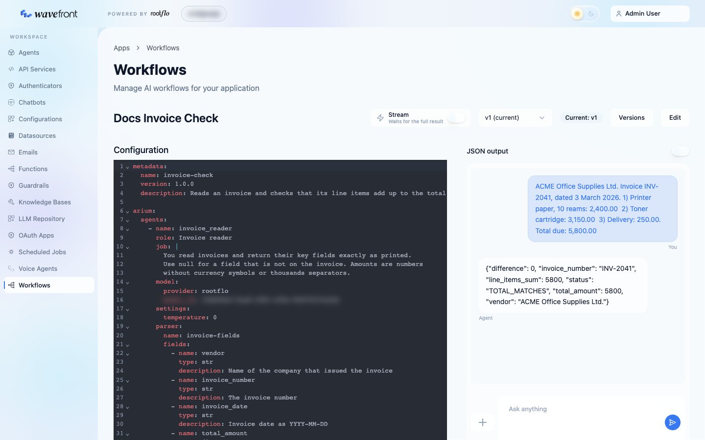 Running a workflow in the console