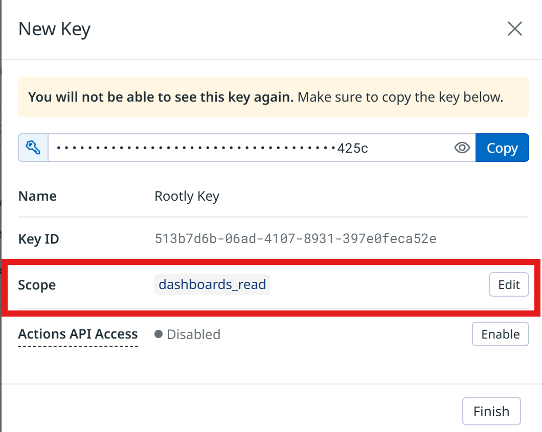 Adding dashboard read scope to the Datadog application key