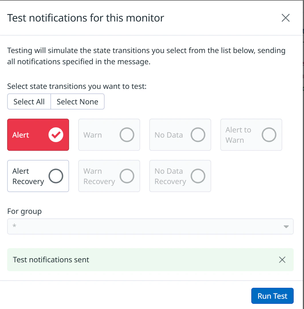 Successful test notification in Datadog