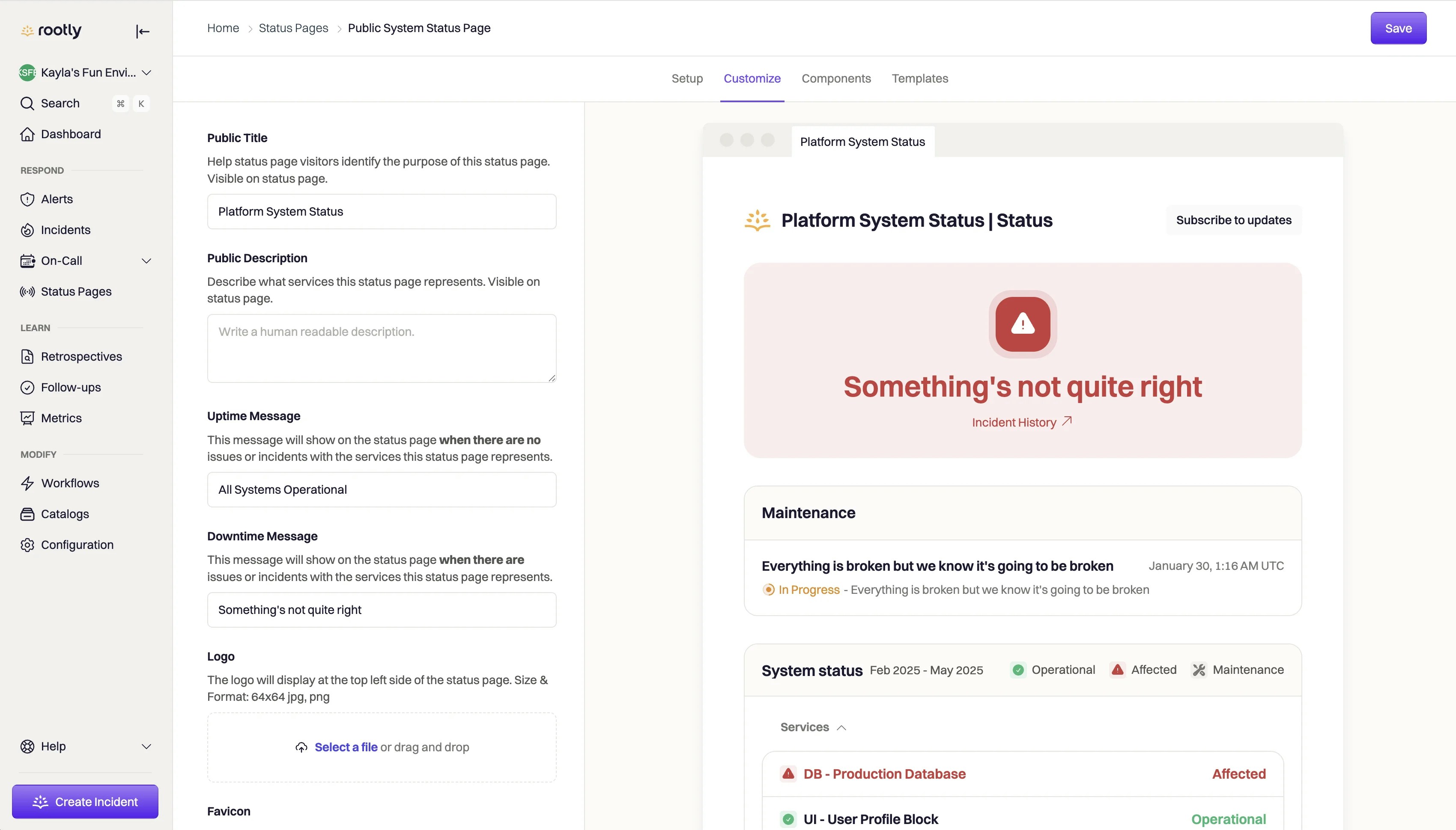 Customize Status Page