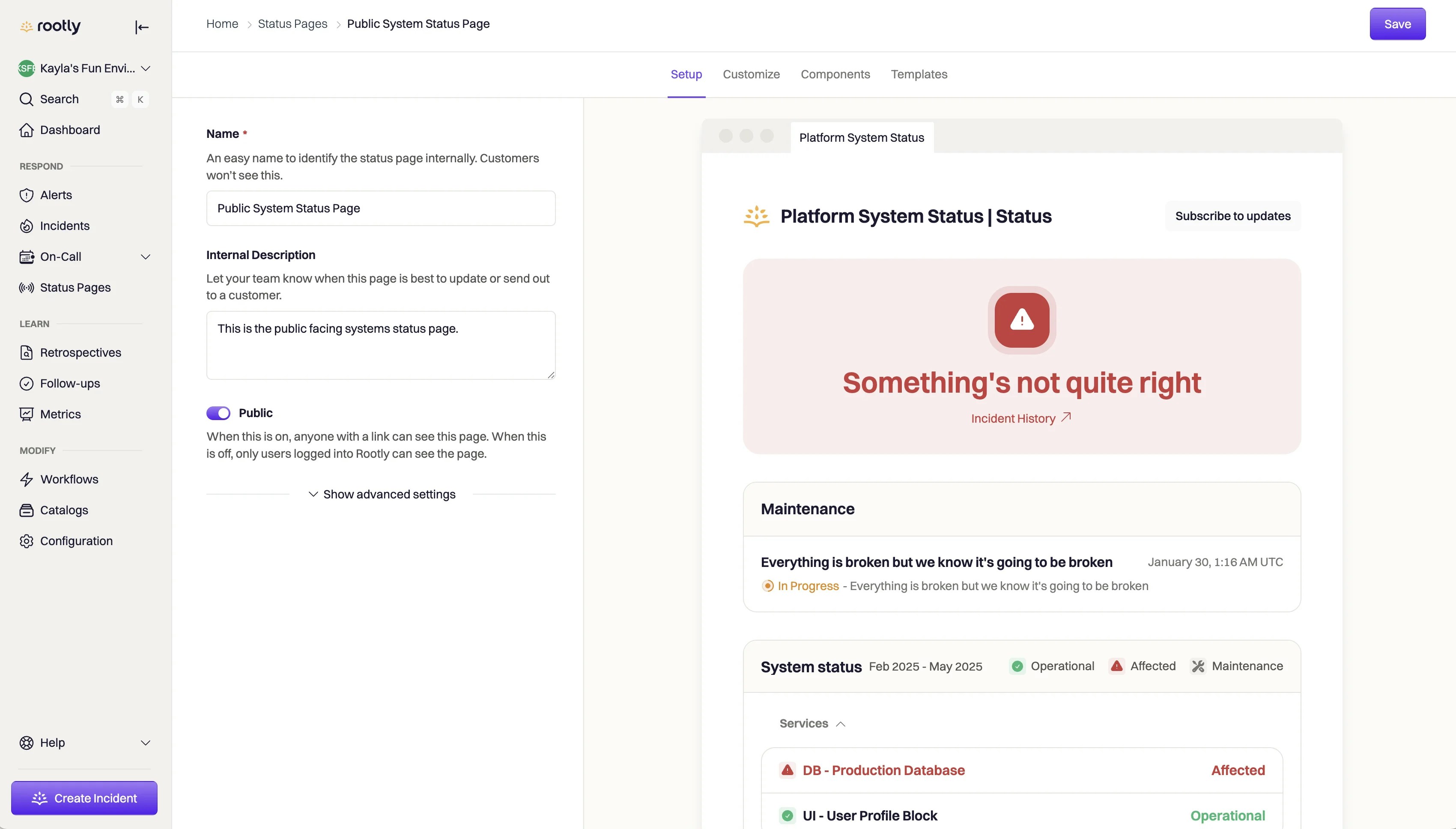 Setup Status Page