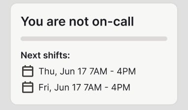 Widget listing upcoming on-call shifts with a See all link