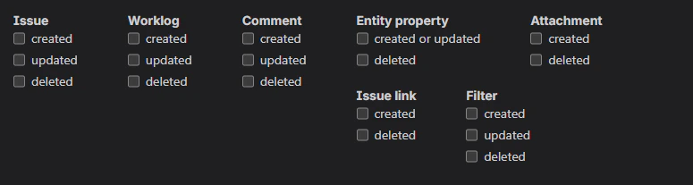 Webhook event selection