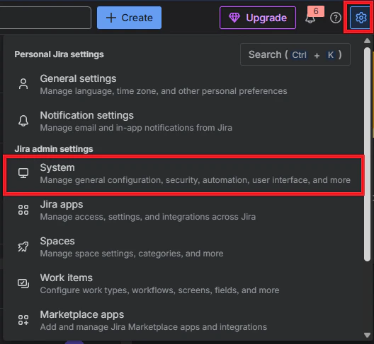 Jira system settings