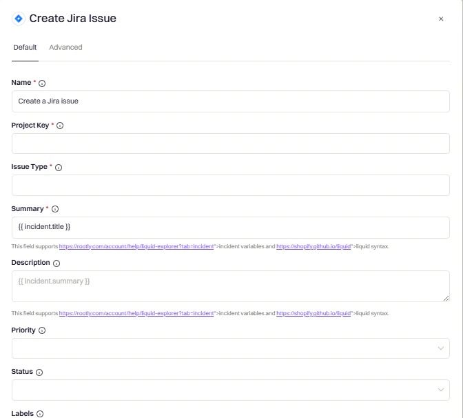 Create Jira Issue action configuration