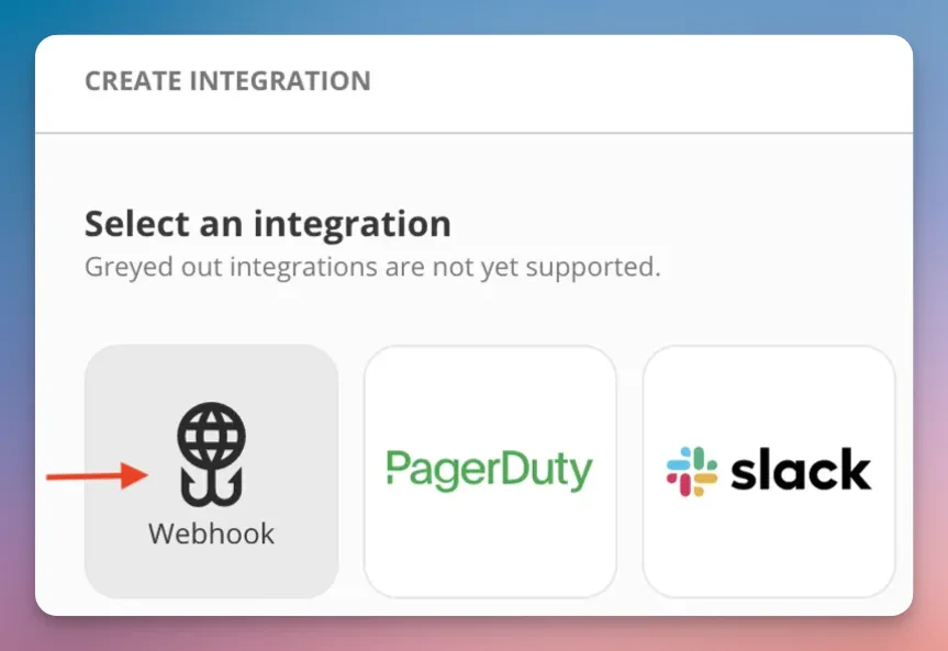 Selecting webhook type in Nobl9