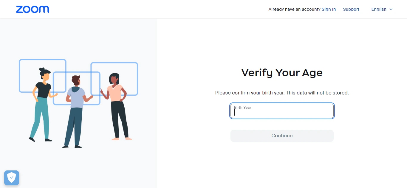 Zoom account creation prompt