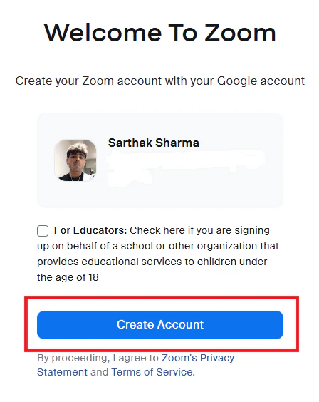 Zoom account setup confirmation