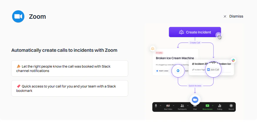 Zoom integration connected in Rootly