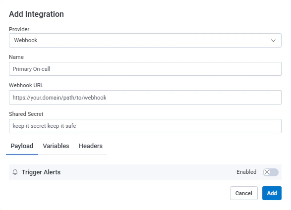 Webhook provider selection in Honeycomb