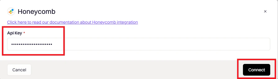 Honeycomb integration setup modal in Rootly