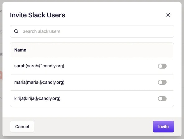 Invite Slack Users modal