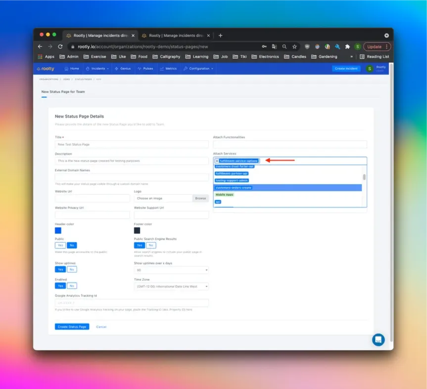Creating a status page