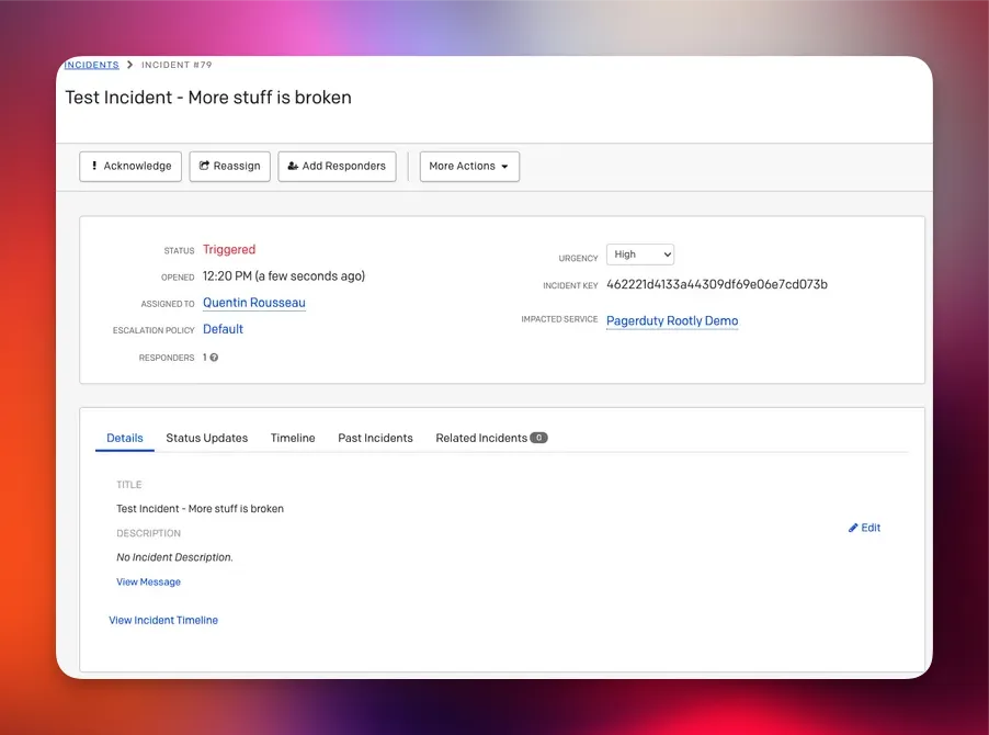 PagerDuty incident information screen