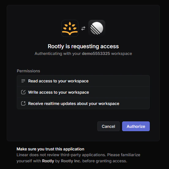 Linear OAuth authorization page