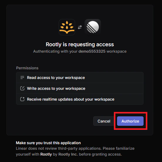 Linear workspace selection screen