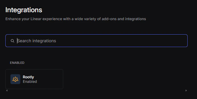 Rootly listed as a connected app in Linear