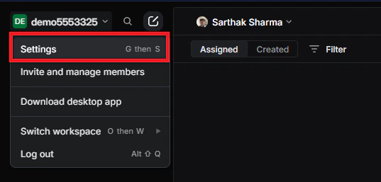 Linear Settings menu